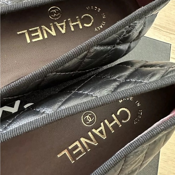 NIB CHANEL Black Aged Calfskin Cap Toe Ballerina Flats w/ Receipt - Picture 10 of 12